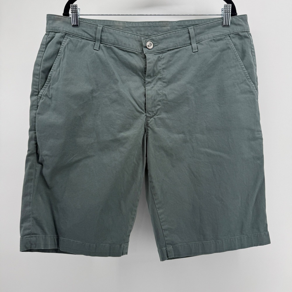 AG Adriano Goldschmied Griffin Chino Shorts Mens 38 Green Cotton Twill FlatFront